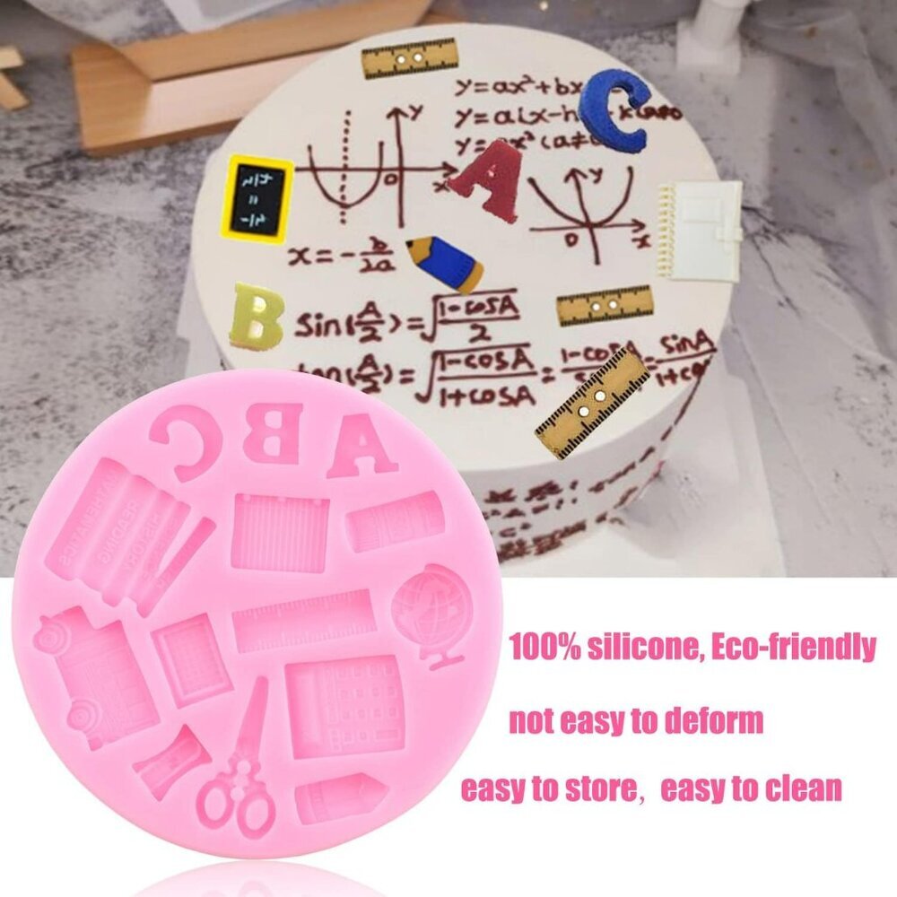 Back to School Silicone Molds Fondant Candy School Bus Book Scissor Drawing Pen - Picture 4 of 9